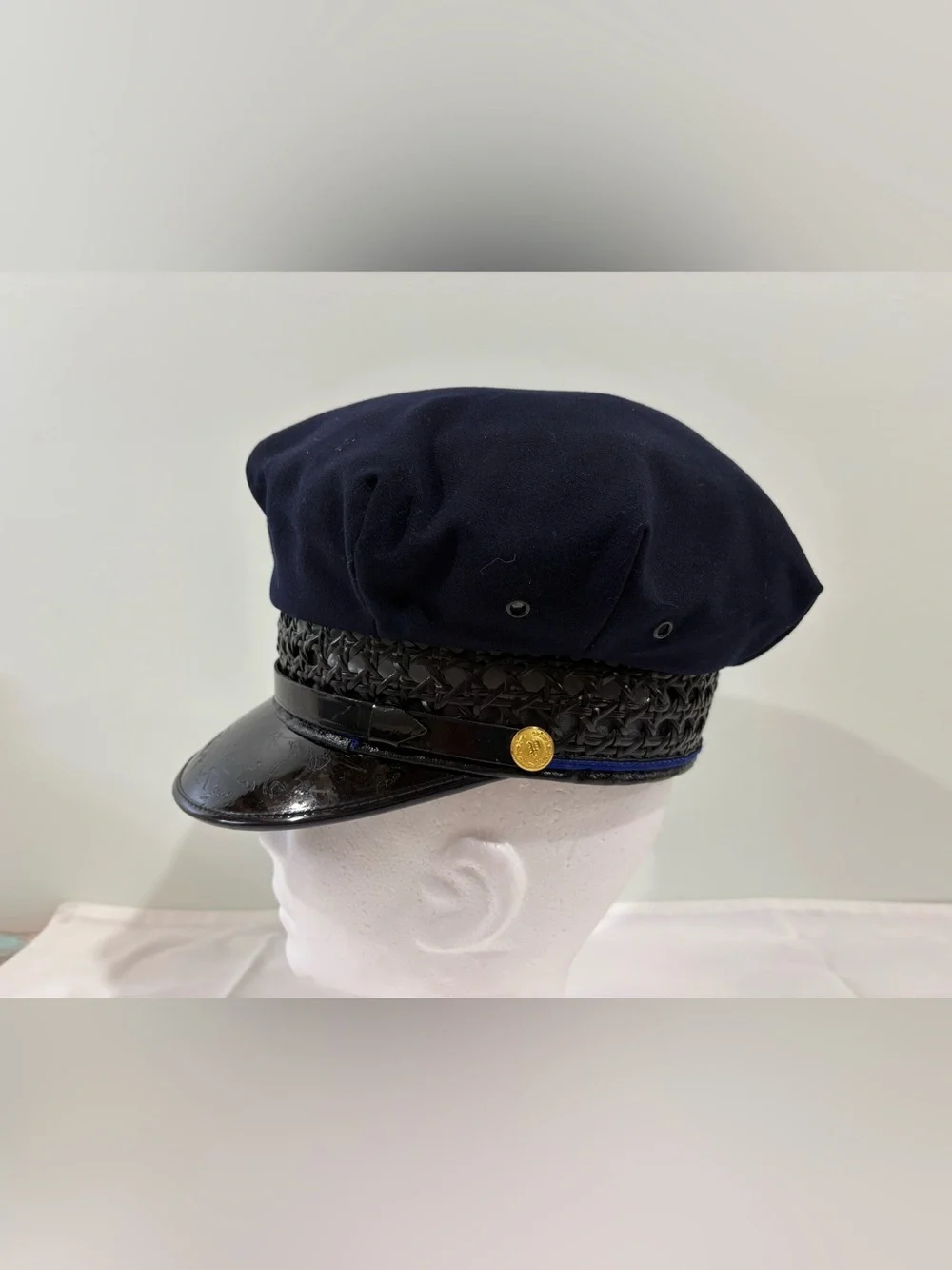 Uniform Cap All Wool Visor Hat Black Vintage Police Sz 7 AG Meier & Co